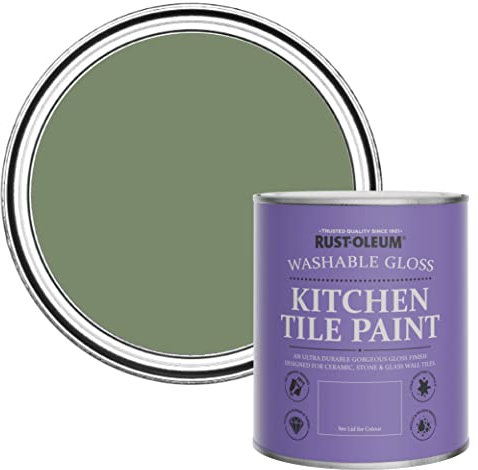 Rust-Oleum Green Water-Resistant Kitchen Tile Paint in Gloss Finish - All Green 750ml