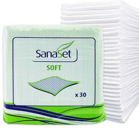 SanaSet Einweg Inkontinenzunterlagen 60x60 cm, 90 STK, mit saugstarkem Flockenkern, wasserdichte Krankenunterlagen für Bett, Matratze, Stuhl, Pflege, Senioren, Babys und Tiere