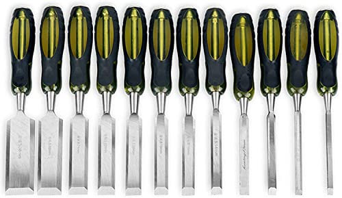 OITTo Wood Chisel Set, 12 Pieces Wood Carbon Steel Strong Grip Striking Cap Chisel Set for Woodcarving, Carpentry, Sculpting, Framing, Woodturning, Touching Up Furniture, Crafts