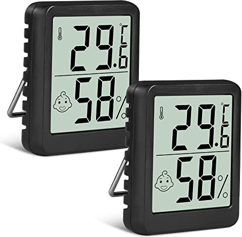 Flintronic Mini LCD Thermometer, 2 Stück Digital Thermometer Innen, Hygrometer Innen, Thermometer Hygrometer, Kabelloses, Luftfeuchtigkeit Meter für Babyzimmer Wohnzimmer Büro Gewächshaus(Schwarz)
