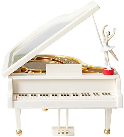 Fayemint Mini Piano Music Box, Caja de Música de Piano Blanca, Decoración Piano Music Box, con Bailarina, para Decorar Oficina, Cumpleaños