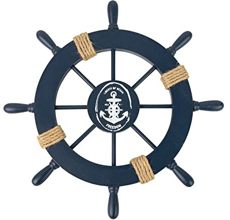 TAIYOU 28cm Steuerrad Anker Holz Dekoration Nautische Hölzerne Schiffsrad Dekoration Holz Wanddeko Schiffssteuerrad Schiffslenkrad Maritime Tür Hängen Ornament Dunkelblau