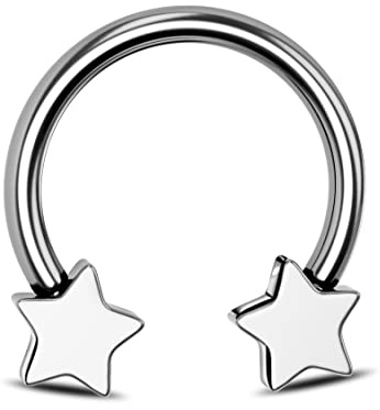 Jewseen G23 - Orecchini a ferro di cavallo in titanio 16G con stella, per setto nasale, trago, cartilagine, elica, gioielli per donne e uomini