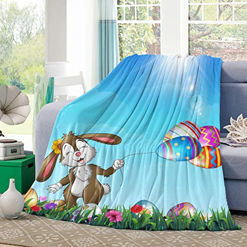 Überwurfdecke Osterhase Mit Buntem Eierballon Am Grasblauen Himmel Superweiche Sofaüberwurf Decke Microfaser Flanell Decke Für Geschenke Geburtstag Bett 60x50