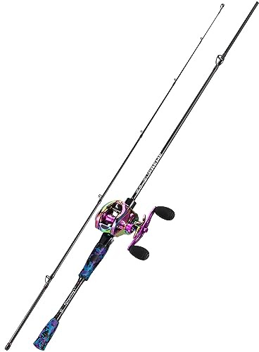 Sougayilang MX-2 Wurfangelrute und Baitcastrolle Combo, 1,8m/2,1m Baitcaster Combo - Raubfisch-Angelset für Hecht, Barsch, Zander-1.8Z-R