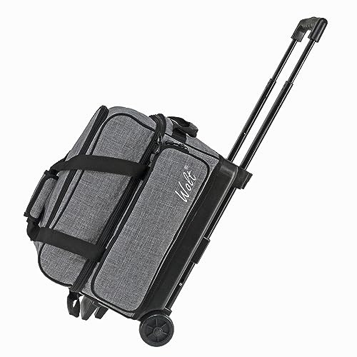 WOLT Double Roller 2 Ball Bowling Bag with Separate Shoe Compartment, Large Capacity Bowling Ball Bag with Accessory Pocket, Retractable Handle Extends to 40