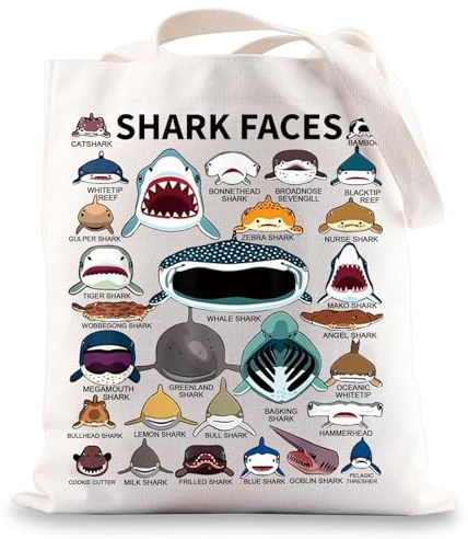 BWWKTOP Shark Face Canvas Tote Bag - Shark Lovers Gift - Reusable Grocery Bags