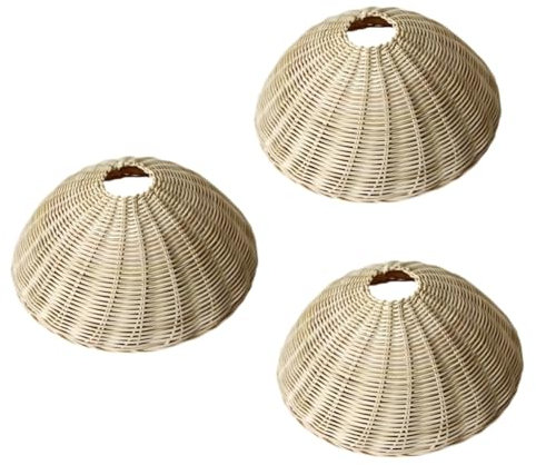 Uonlytech 3stücke Vintage Rattan Lampenschirm Rustikaler Lampenbezug Für Deckenleuchten Woven Hanging Lamp Shade Für Schlafzimmer Restaurant Und Hotel Ohne