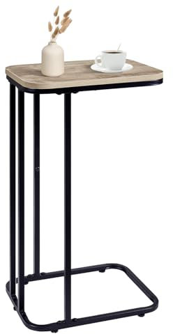 KJGKK C-förmiger Beistelltisch, 68,6 cm hoch, kleiner Beistelltisch für Sofa und Bett, Couchtisch, der unter gleitet, hoher TV-Tablett, Tisch für Wohnzimmer, Schlafzimmer, Metallrahmen, Grau und