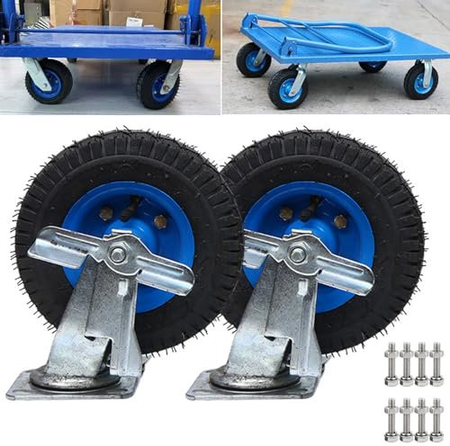 SAGIDAR Schwerlastrollen Industrie, Gummi Bockrolle 2 Stück, Luftreifen Gummi Lenkrolle Ø 20cm/25cm, Feststehend/Drehbar/Bremse, Tragkraft 200kg, rutschfest Und Verschleißfest, Gummi Ersatz Rollen