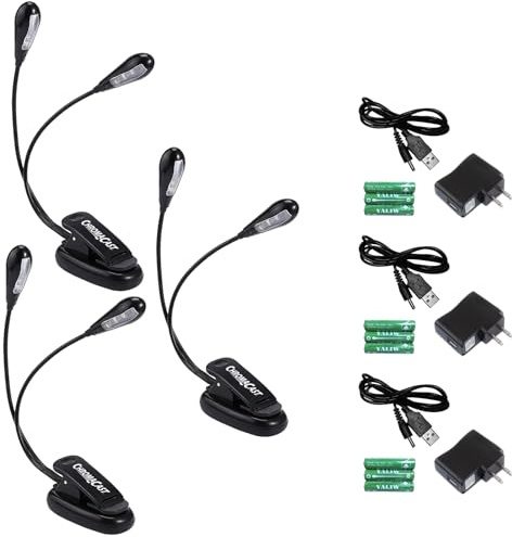 ChromaCast CC-L2 Adjustable Clip-On Dual Head LED Light 3 Pack | Bright Lighting for Music Stands, Reading, and Workspaces | Portable, Flexible Arms, Energy Efficient