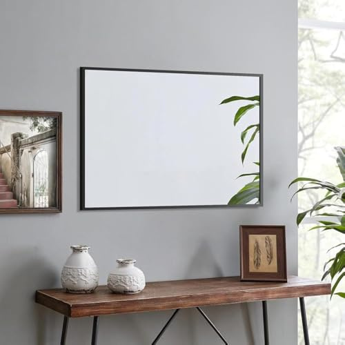 WOWINNE Spiegel Schwarz 50x70cm Wandspiegel Rechteckig mit Metall Rahmen Dekorative Spiegel für Badezimmer Wohnzimmer Schlafzimmer Gäste WC