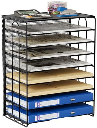 EasyPAG Papierablagen für Klassenzimmer, 8 Etagen, Netzstoff, Schreibtisch-Organizer, Regal, A4/Briefform, Ordner, Organizer für Büro, Schule, Zuhause, Schwarz