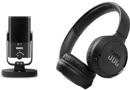 RØDE NT-USB Mini Versatile Studio-quality Condenser USB Microphone with Free Software for Podcasting & JBL Tune510BT - Wireless on-ear headphones featuring Bluetooth 5.0, up to 40 hours battery life