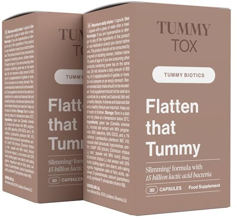 Probiotics with 15 Billion CFU per Capsule, Green Tea, Inulin, Chicory, Vitamin B6 and B5, Digestive Enzyme Supplement - 60 Days Supply - Flatten That Tummy by TummyTox