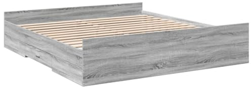 vidaXL Sängram med lådor grå sonoma 200x200 cm konstruerad trä, säng, förvaringssäng, dubbelsängram, dubbelsäng, sovrumsmöbler, sängbotten