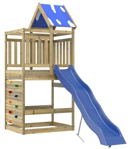 vidaXL Parc pour enfants d'extérieur en bois de pin imprégné, balançoire de jardin, maison de jeux avec toboggan, parc pour enfants en bois