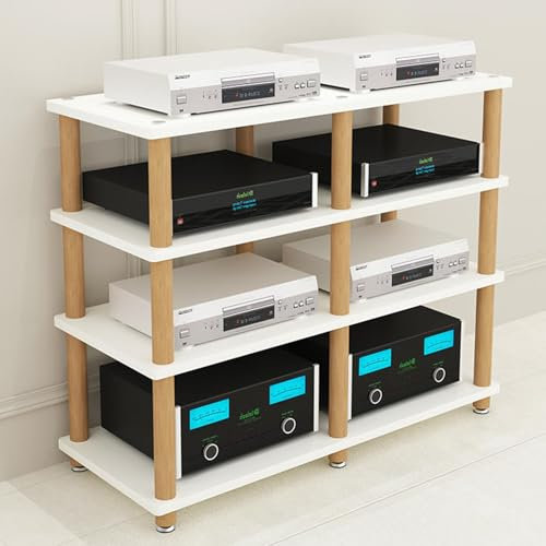 LYXWGRZD Audio Rack HiFi Regal, Phonoschrank mit offenem Stauraum, Plattenspieler Regal mit Schrankbeinen aus Massivholz, Record Player Stand for Besprechungs-, Wohn- und Aufnahmeräume(Wit,89cm/35in)