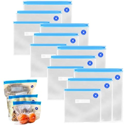 12 sacs de conservation sous vide, sacs de conservation des aliments réutilisables pour conserver les légumes, les Fruits, la viande, le poisson et le pain