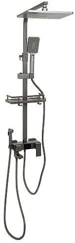 WooDerson Gun Grey Duschsystem Mit Digital Bildschirm, Regendusche Mit Keramische Patrone, 4 Wasseraustrittsmodi Duschgarnitur Aus Stahl Und Messing, Einstellbarer Höhe 73-116cm