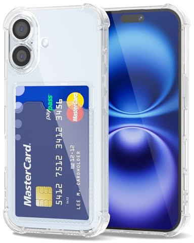 Svanove for iPhone 16 Case Wallet Clear, Card Holder Case with Credit Card Slot, Thin Slim Transparent Silicone Grip Soft Rubber Protective Shockproof Airbag Bumper for Women, Clear