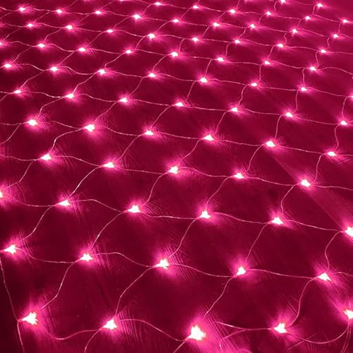SUAVER Guirlande lumineuse à 96 LED - Filet lumineux étanche à piles - Rideau lumineux décoratif - Lumière de Noël - Rideau de terrasse - Pour sapin de Noël, pelouse, buissons (rose, 1,5 x 1,5 m)