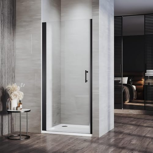 ELEGANT Black Frameless Pivot Shower Door Enclosure with 6mm Safety Glass Reversible Shower Cubicle Door(700mm)