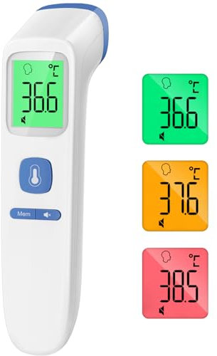 No-Touch Forehead Thermometer for Adults, Touchless Baby Thermometer, Accurate Reading with LCD Display, Mute Mode, Memory Recall, Fever Alarm (Blue)