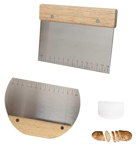 Teigschaber edelstahl,3-teiliges Set teigspachtel,Teigschaber mit Holzgriff und Edelstahlklinge in Lebensmittelqualität,Küchenspachtel, Gebäckschaber für Kuchen, Pizza, Brotschneiden, mit Messskala