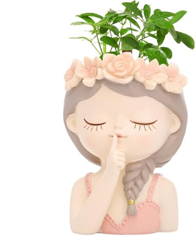 Teksome Macetero con Cabeza de Maceta de Cara, Maceta con Forma de niña,Macetero Hecho a Mano para Flores - Tenedor Lindo Creativo de la Flor de la Resina de la Forma de la Muchacha, envase de los