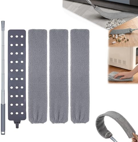mzvoo Gap Dust Cleaner Retractable Microfiber Gap Dust Brush,Retractable Gap Dust Cleaner,Flexible Flat Gap Duster,with Extension Pole Replacement Cloth Cover for Under Appliances Sofa Bed Furniture