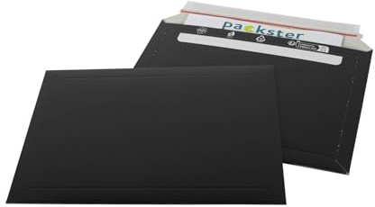 packster 200x Schwarze Vollpapp-Versandtasche quer 270 x 215 mm A5plus Selbstklebestreifen 450g/qm Schwarz Vollpapptaschen