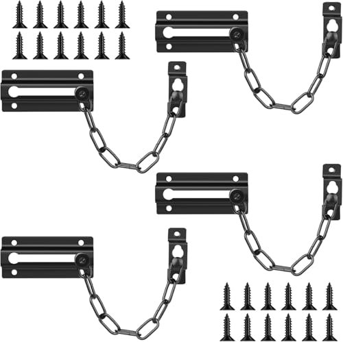 4 Pack Door Chain Lock, Security Safety Door Latch Locks with 24 Screws, Sturdy Stainless Steel Chain Lock Door Guard for Inside Door Front Door Hotel Apartment Home