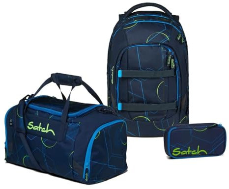 Satch Pack Schulrucksack Set 3tlg. inkl. Schlamperbox und Sporttasche (Blue Tech)