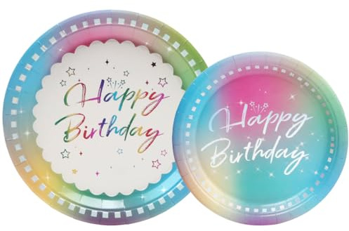 PARTY GO Partygeschirr 50 Stück, Pappteller Kindergeburtstag Bunte, Partygeschirr Set Mit 23cm Pappteller, 18cm Dessertteller, Pappgeschirr für 25 Gäste, Geburtstagsfeiern