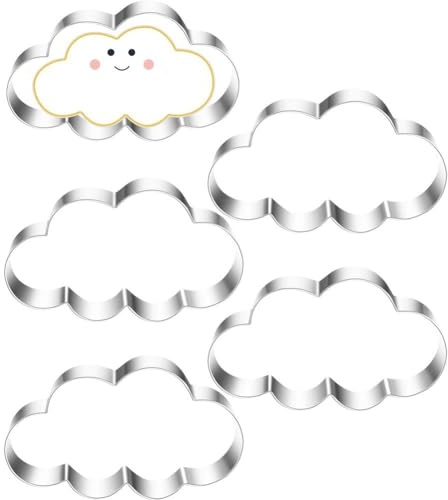 Lpitoy Wolken-ausstechformen-Set, 5 Stück, Edelstahl, Keksausstecher, Wolkenformen, Sandwich-Fondant-keksformen, Küchen-backwerkzeuge