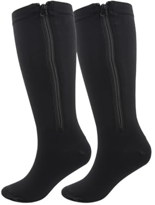 MZYFDC Calze Compressione Aggiungere grasso, aumentare la compressione delle calze, calze grasse, calze sportive a pressione, calze con cerniera, fitness, ciclismo, obesità(Black full toe,3XL)