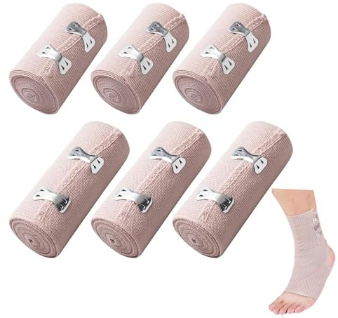 Lot de 6 bandages élastiques médicaux - Pansement de compression textile élastique avec clips métalliques - Bandage élastique pour soutien de la cheville, des bras et des jambes