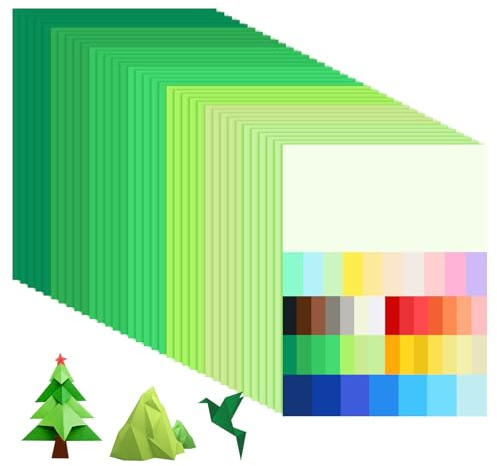 MUWINC Papier de Couleur - 35 Feuilles Vert Gradient Papier Origami A4 (180g/m²) Pour Cartes DIY et Décorations