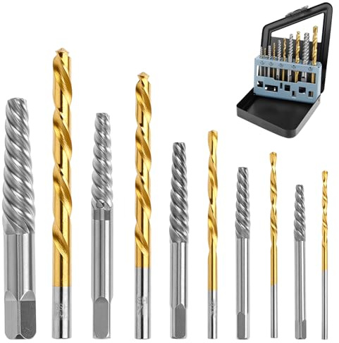 QWORK® Lot de 10 Extracteurs de Vis et Forets à Gauche en Titane Forgé - Ensemble Professionnel pour Vis et Boulons Endommagés
