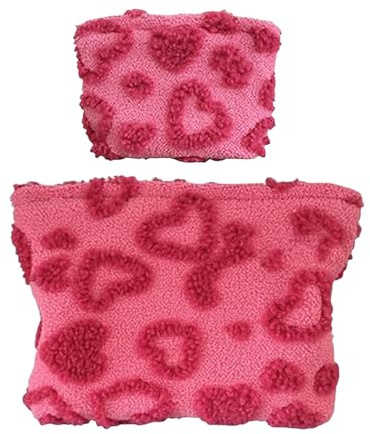 Neceser Maquillaje Estuche Maquillaje Impermeable Peluche Corazón Lindo | 2 Piezas Bolsa De Maquillaje Pequeña De Felpa Corazón Adorable Para Bolso para Mujeres, Niñas, Escuela, Gimnasio, Trabajo,