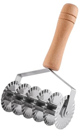 PANGBOER 6 ruedas de acero inoxidable para cortar pizza con mango de madera para cortar y cortar masa con precisión, herramienta de cocina