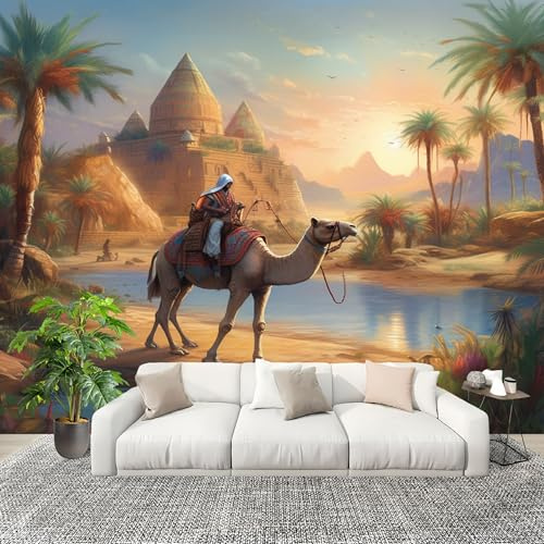 Style Artistique : Chameaux Du Moyen-Orient Papier Peint Intissé Fresque Murale 350x256 cm Brun Poster Murale Photo pour Salon, Chambre, Salle à Manger, Effaçable Papier Peint Panoramique