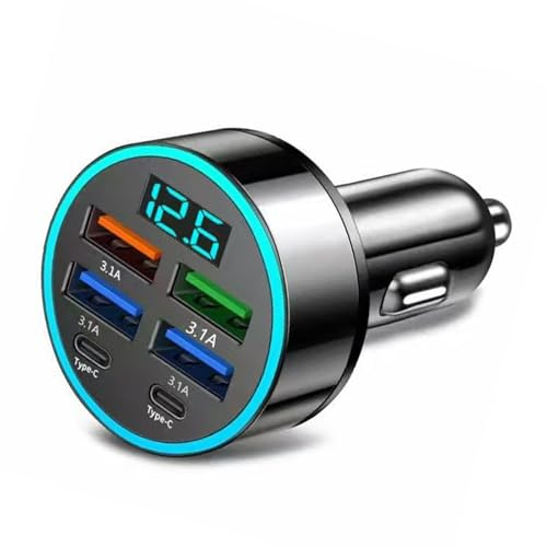 Psdndeww Adattatore di ricarica per veicoli salvaspazio 4 porte USB Display corrente digitale simultanea vari dispositivi stazione auto