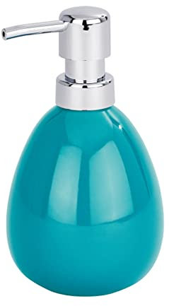 WENKO Distributeur Savon, Liquide, Porte Savon Liquide Polaris, Bleu Turquoise, céramique, 10x16,5x9,4 cm
