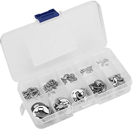 E-Clip Sicherungsring Sortiment, 120 Stück, 10 Größen M1.5-M10, 304 Edelstahl, mit Aufbewahrungsbox