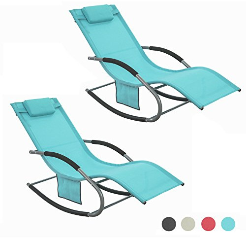 SoBuy Set 2 Tumbonas de Jardín Exterior con Cojín, 150×63×87cm hasta 150 kg | Set de 2 Sillas de Playa con Bolsillo Lateral, Estructura de Metal Robusta, Revestimiento Transpirable, Turquesa, OGS28-HBx2