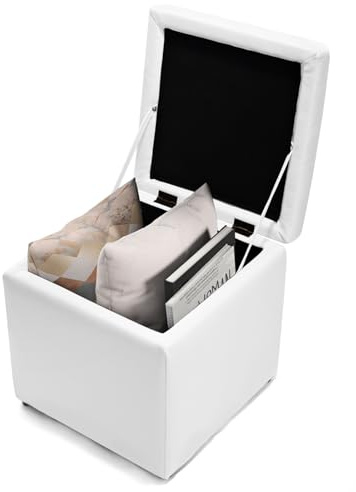 COSTWAY Pouf Contenitore Quadrato, Cubo Poggiapiedi di 30 L, Carico Max. 150 kg, 40 x 40 x 40 cm (Bianco)