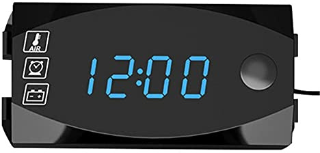 DC 6V-30V 3 In 1 Auto Digitaluhr Thermometer Voltmeter Universalbildschirm Große Digitale LED-Uhr Staubdicht Wasserdicht Tester IP67 Digitalanzeige Für 12V Motorrad Auto,Blau