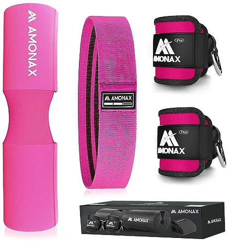 Amonax Glute Training Set (Mousse Barre Musculation, Bande de Resistance Musculation en Tissu, Sangles De Cheville Pour Machines À Câble) Accessoire Sport Musculation pour les femmes et les hommes